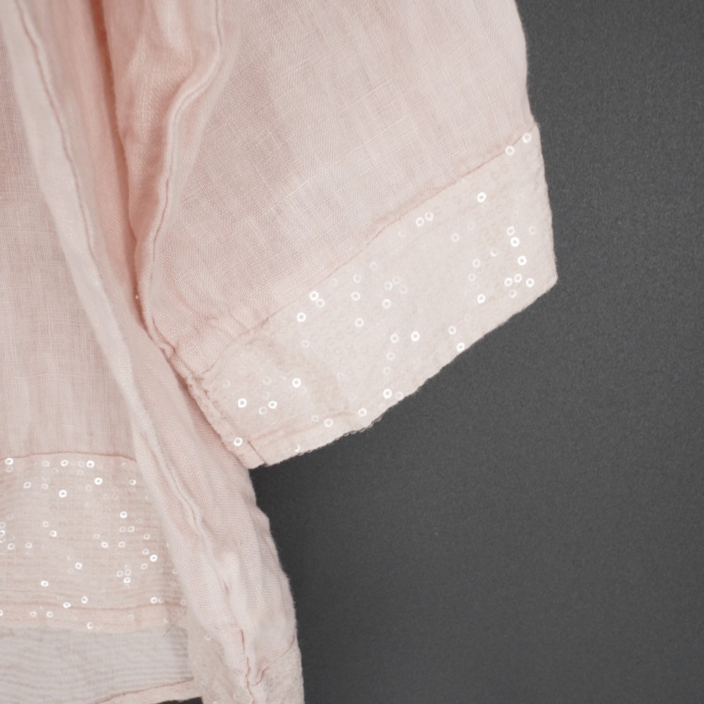 Bella Umbra Linen Top Womens L Blush Pink Sequins Relaxed Coastal Beach Italy - Picture 2 of 12